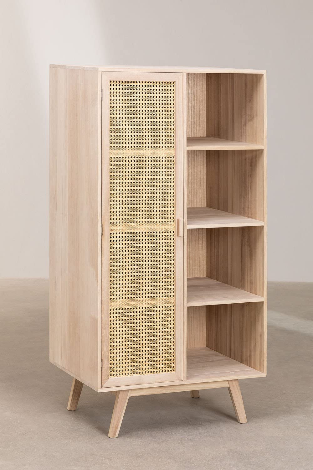 Sklum Ralik armadio 1 anta in legno naturale con rattan
