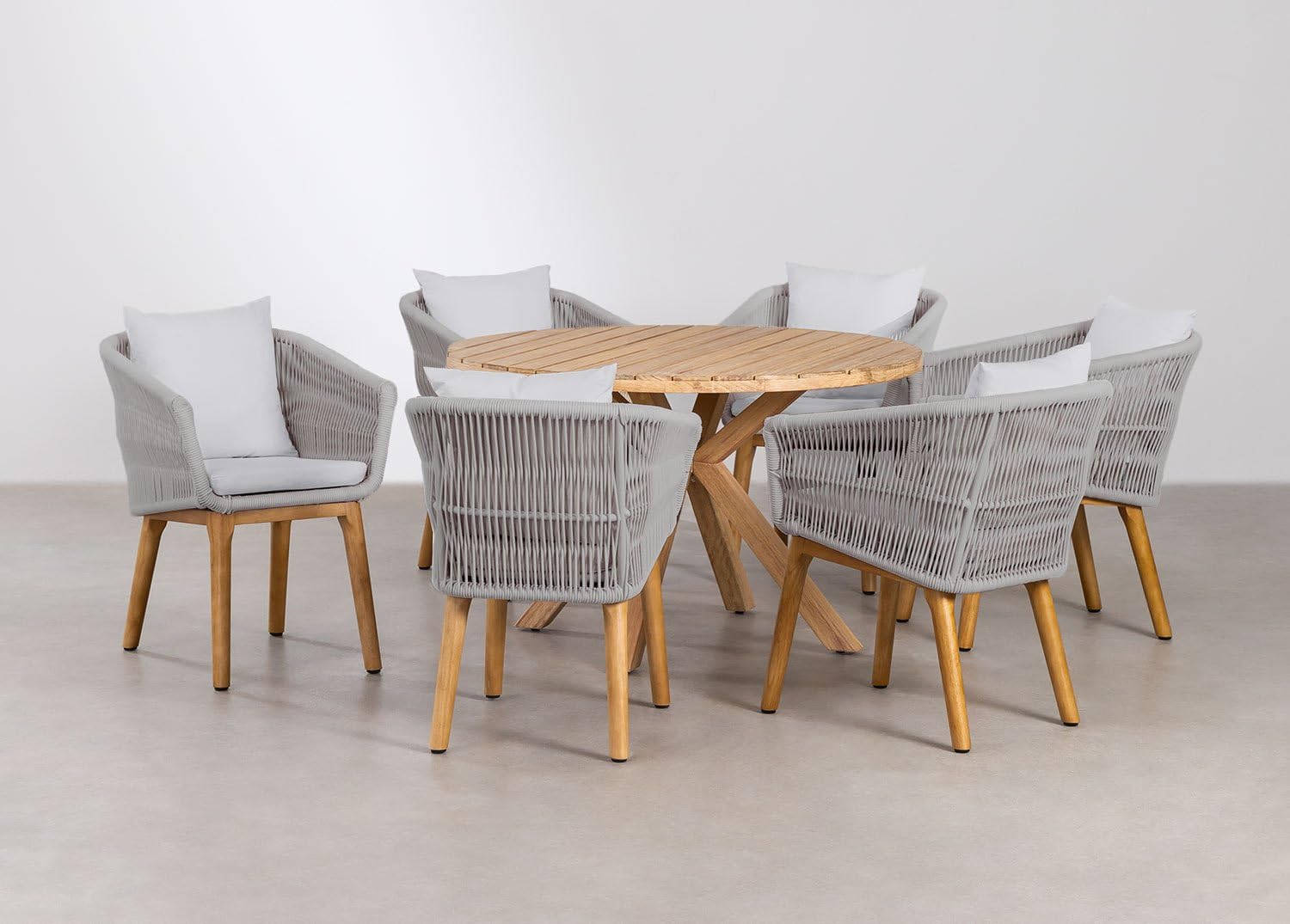 Sklum Naele Barker set tavolo rotondo 120 6 sedie eucalipto