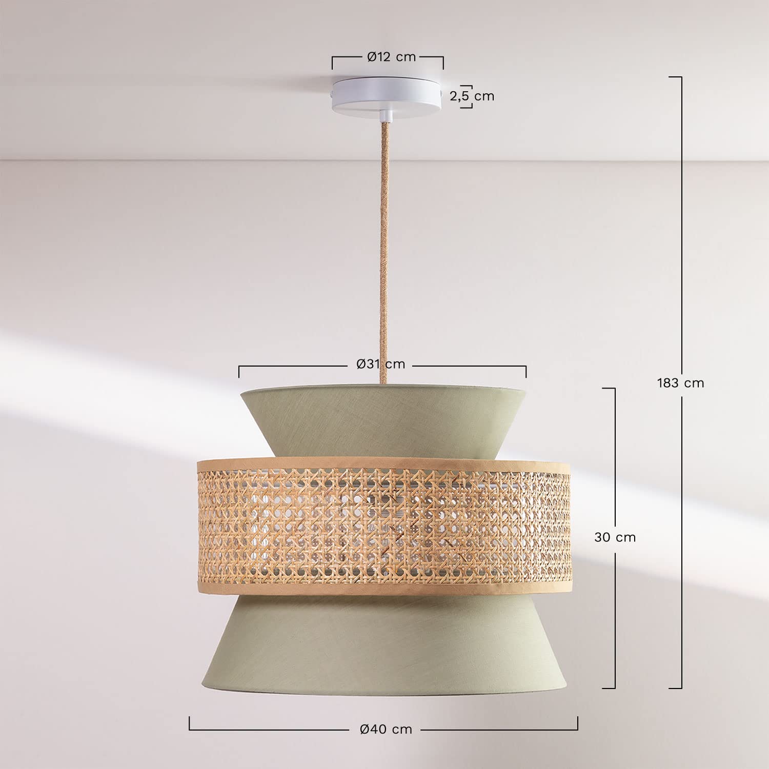 Sklum Yereh lampadario rattan verde kaki Ø40 cm