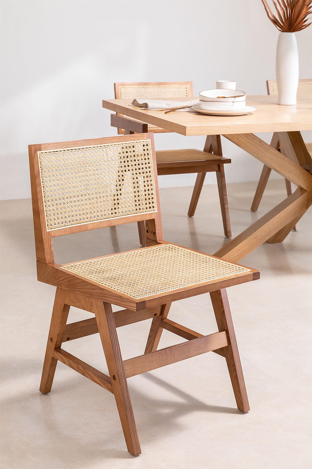 Sklum Lali Sedia da Pranzo in Frassino e Rattan
