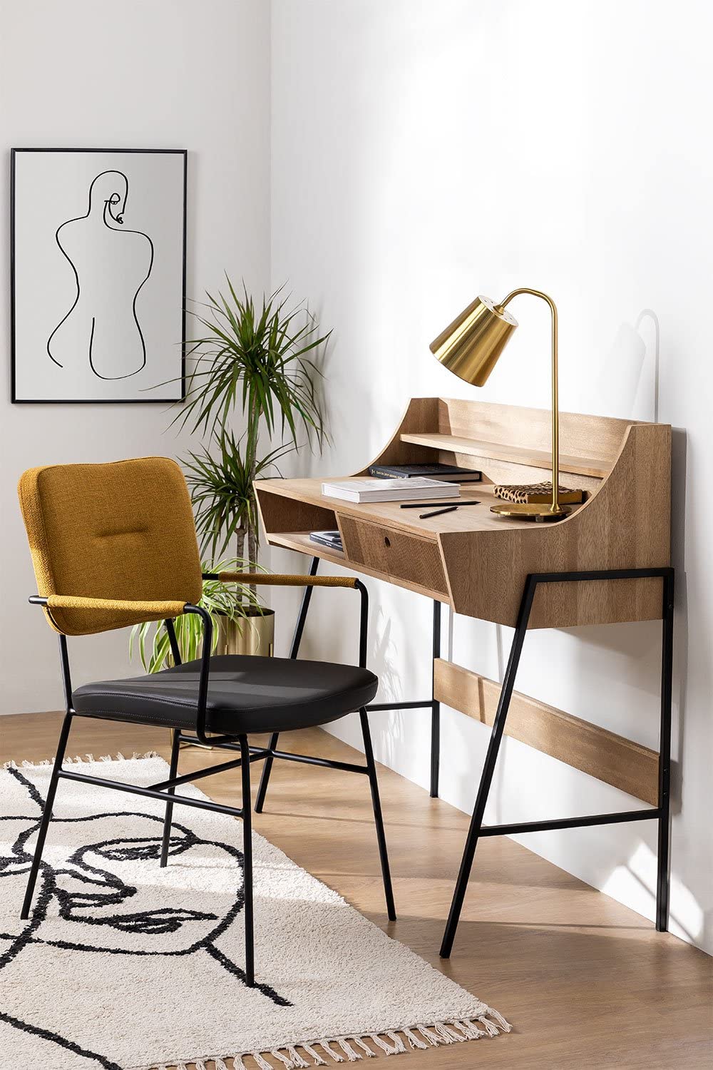 Sklum Ancher Scrivania Legno Naturale in MDF e Metallo