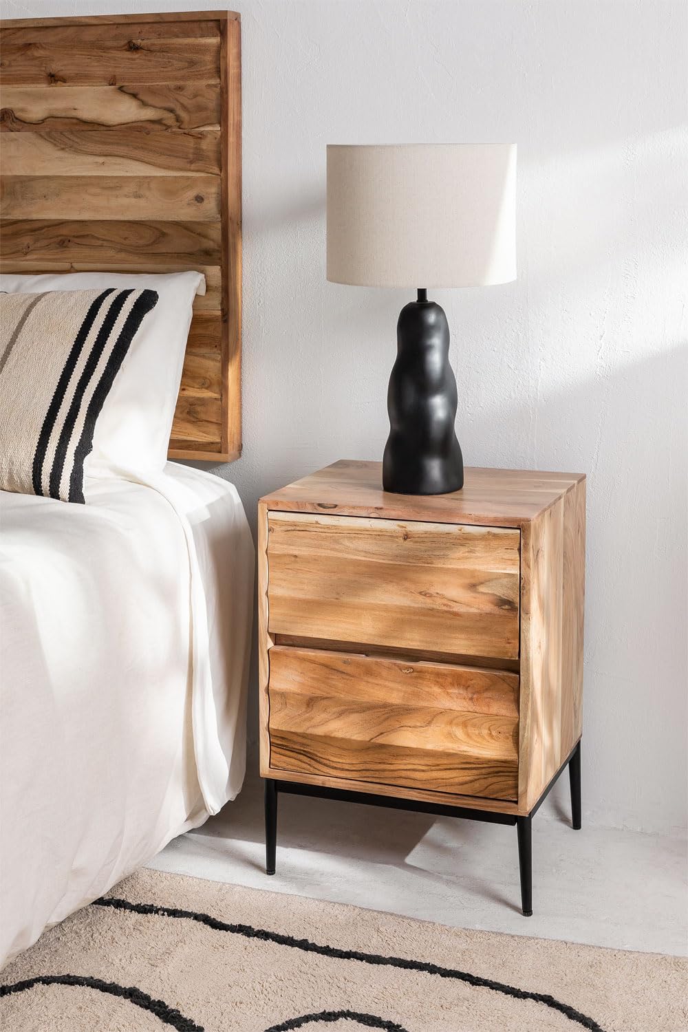 Sklum Petter Comodino 2 Cassetti Acacia Legno