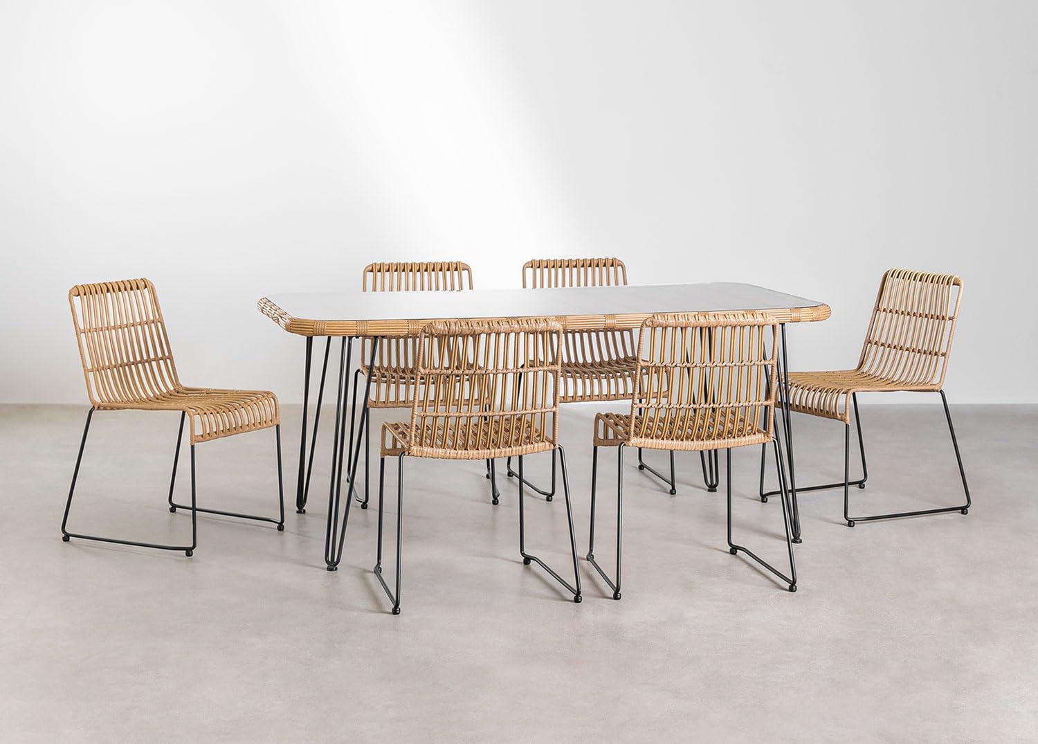 Sklum Leribert Aroa set pranzo rattan 180x90 6 sedie