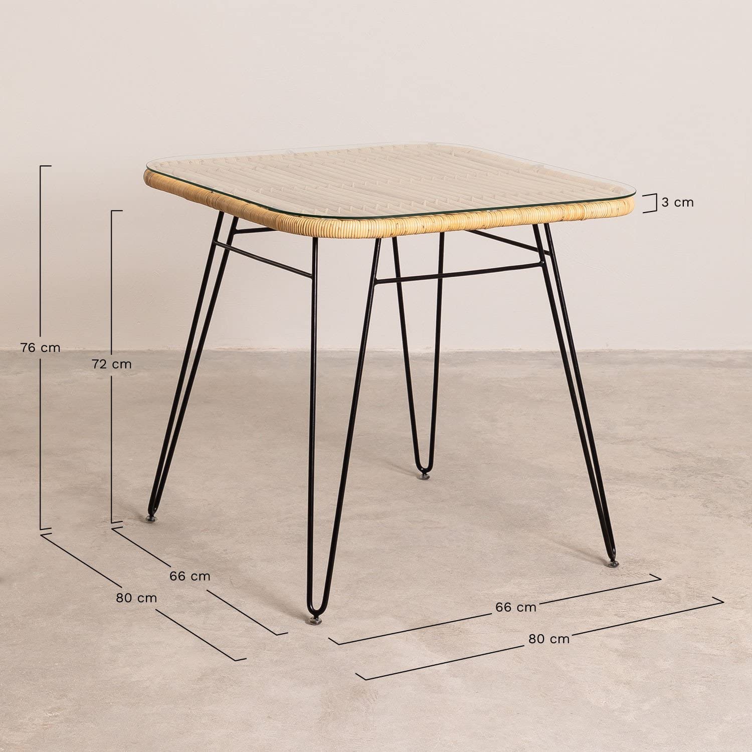 Sklum Zenta Tavolo Pranzo Quadrato 80x80 Rattan Marrone