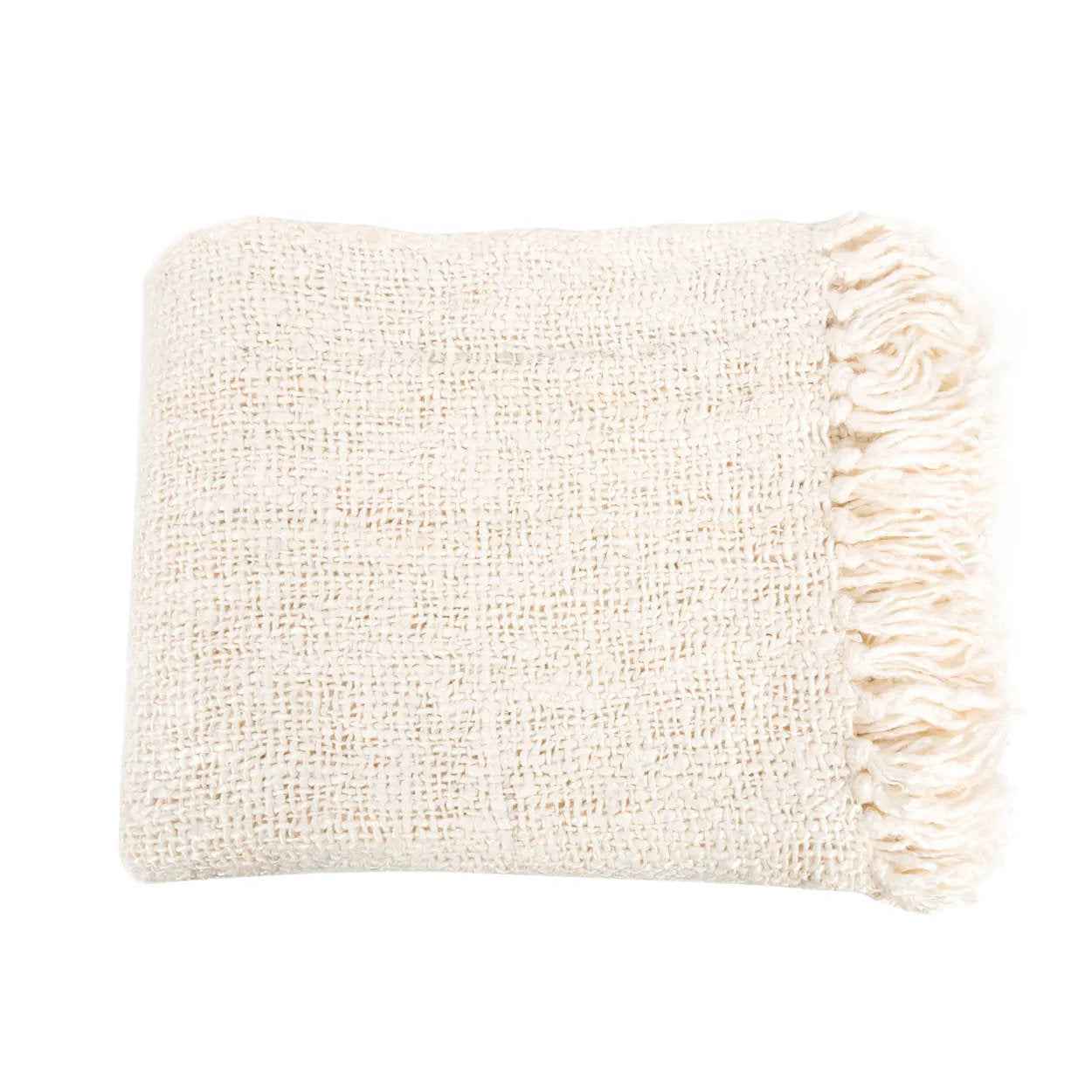 Bambua S'il Vous Plaid crema in cotone con frange