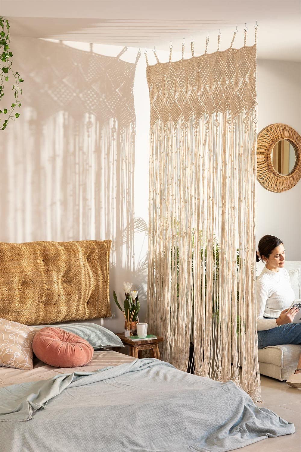 Sklum Cendala Style tenda macramè 110x215 cm beige crema cotone