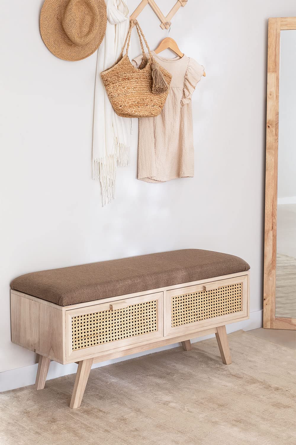 Sklum Ralik Panca Legno 2 Cassetti 101 cm con Cuscino