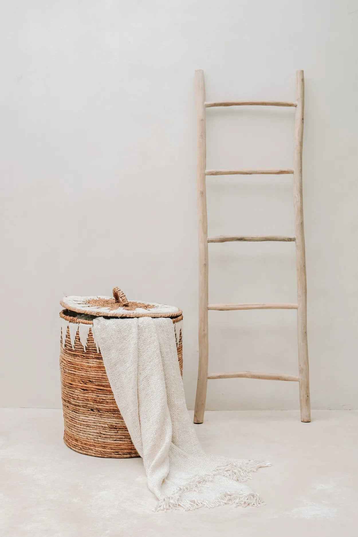 Bambua S'il Vous Plaid crema in cotone con frange