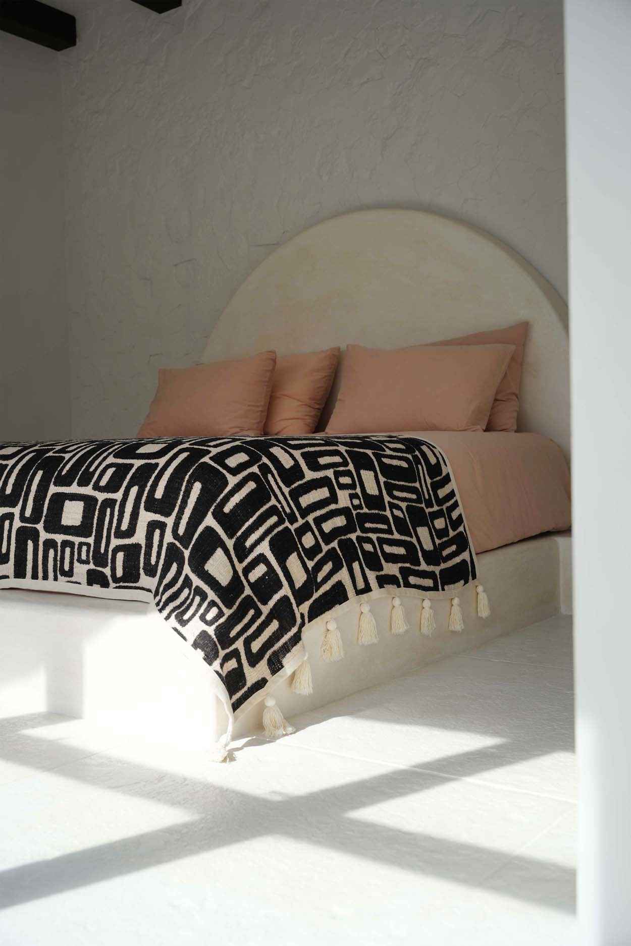 Bambua Aztec plaid cotone nero naturale