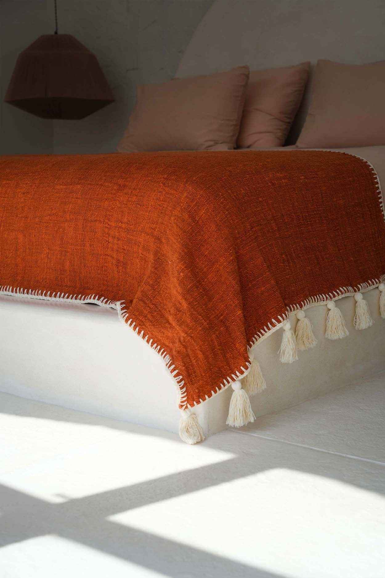 Bambua Stitch plaid letto terracotta cotone