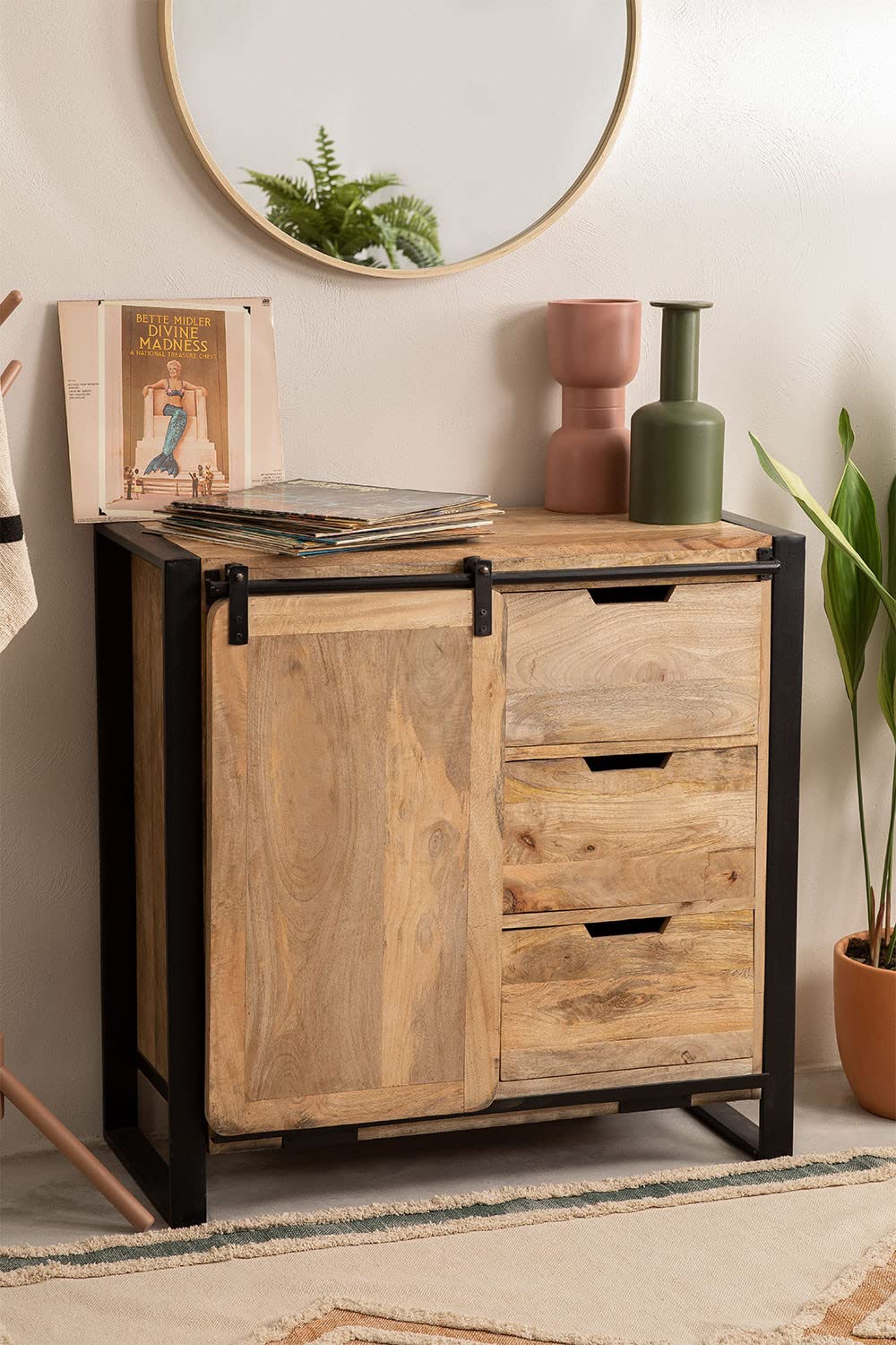 Sklum Kiefer Style credenza legno 90x90 Black Natural