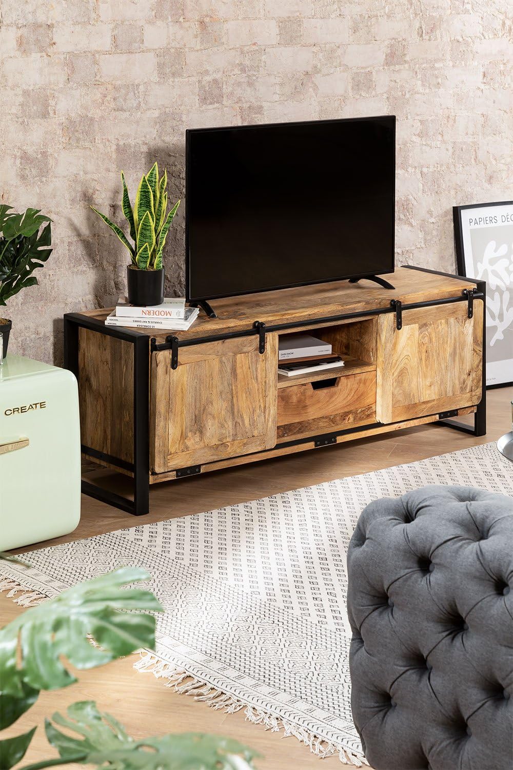 Sklum Kiefer Style Black Natural mobile TV legno mango