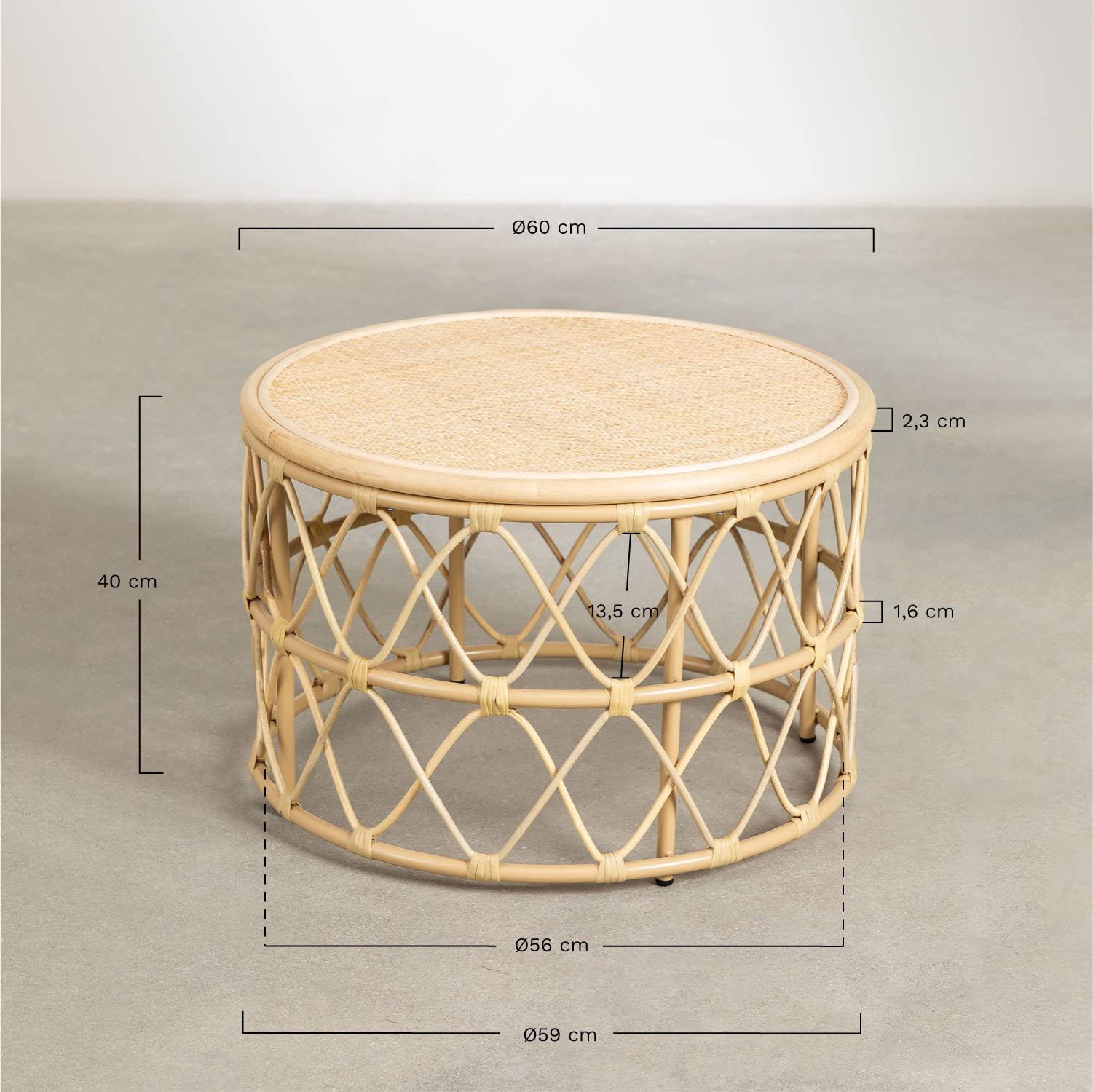 Sklum Zan Ø60 cm Tavolino Rotondo in Rattan
