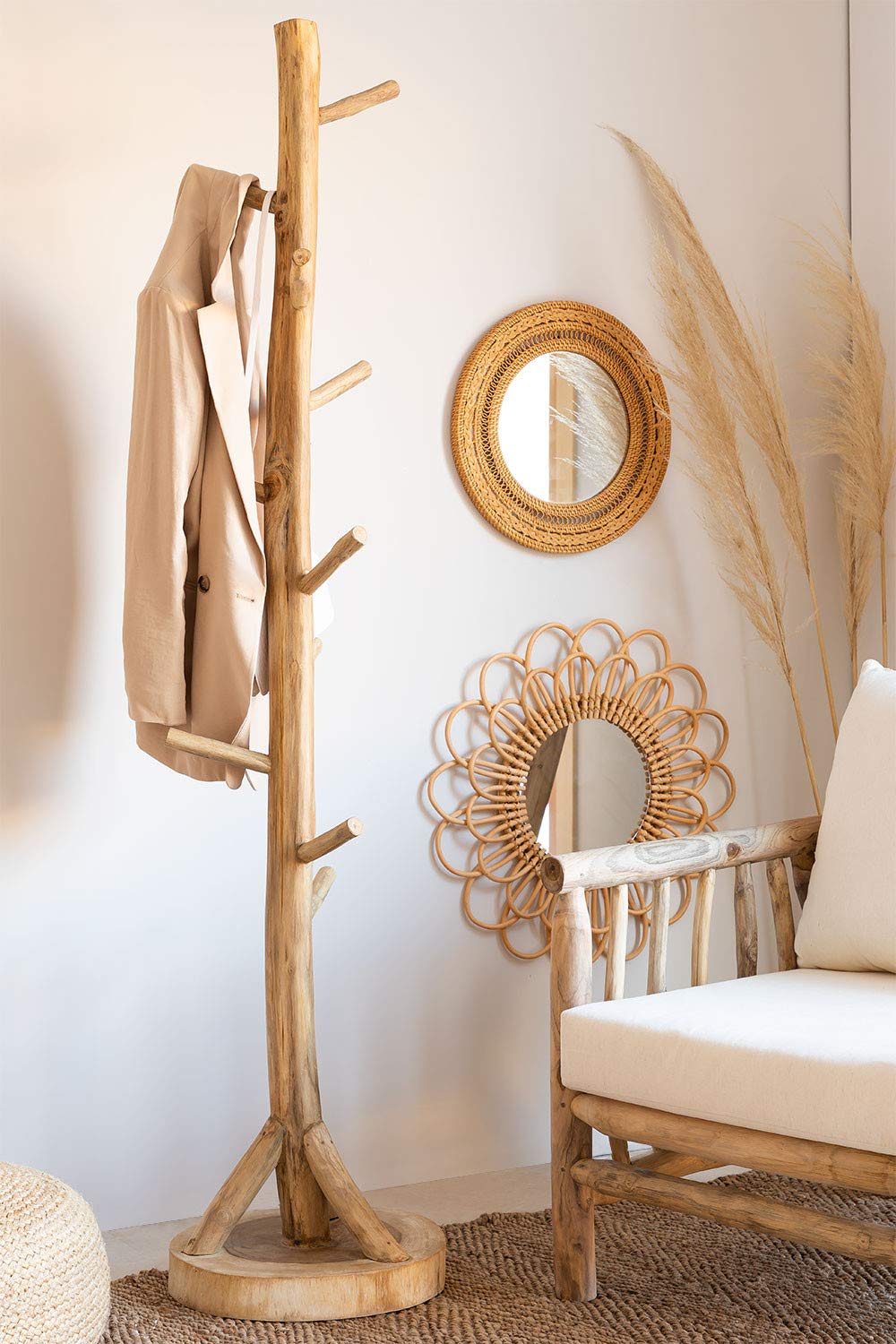 Sklum Krayo Specchio Rotondo in Rattan 60 cm Naturale