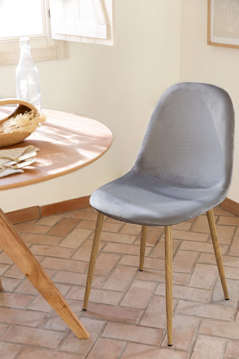 Sklum Glamm Sedia Set 4 Velluto a Coste Legno Naturale