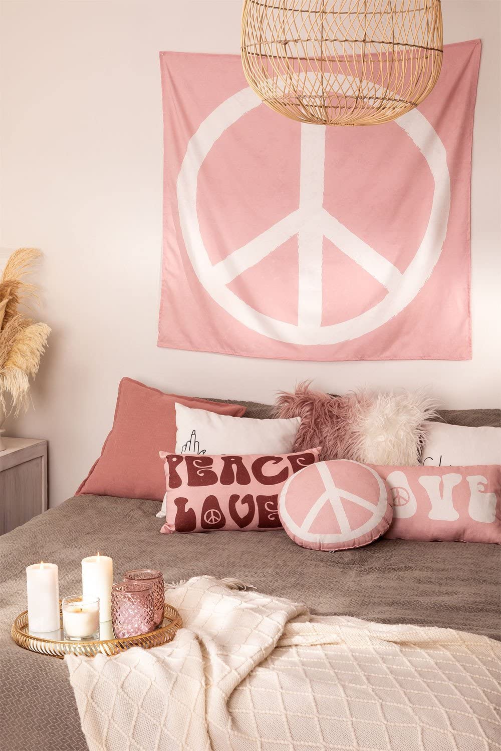 Sklum Peace & Love Arazzo in Cotone Rosa 105x110 cm