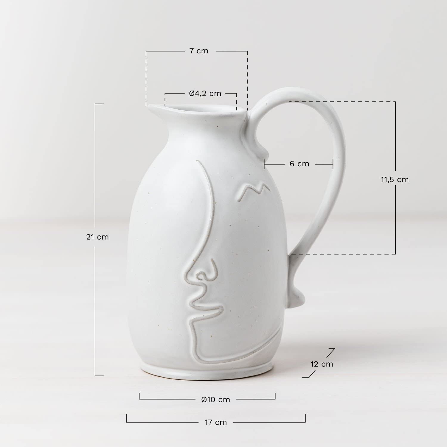 Sklum Aledi Vaso in Ceramica Bianco Antico Viso 21 cm