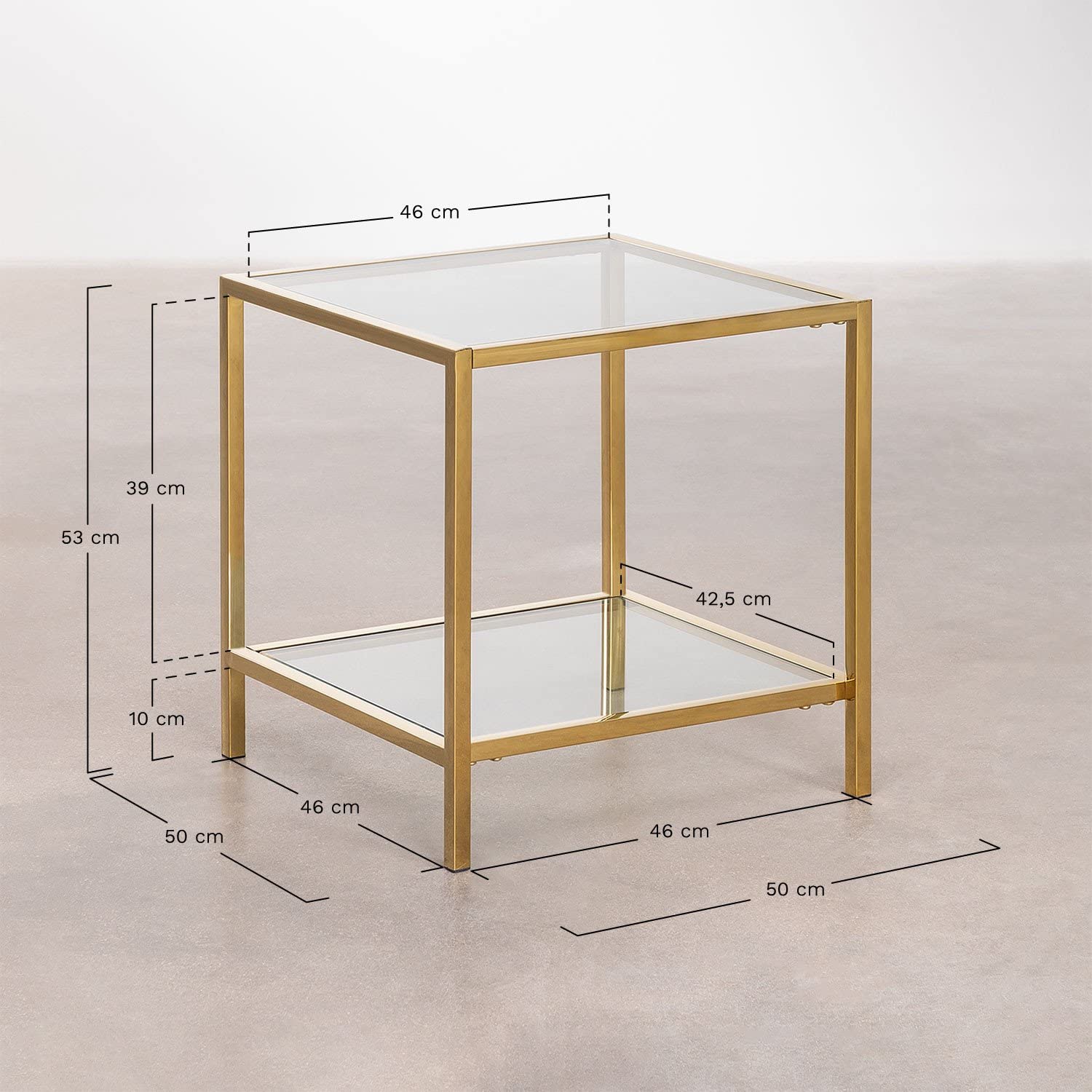 Sklum Amelia Tavolino Vetro Acciaio Oro Opaco 50 cm
