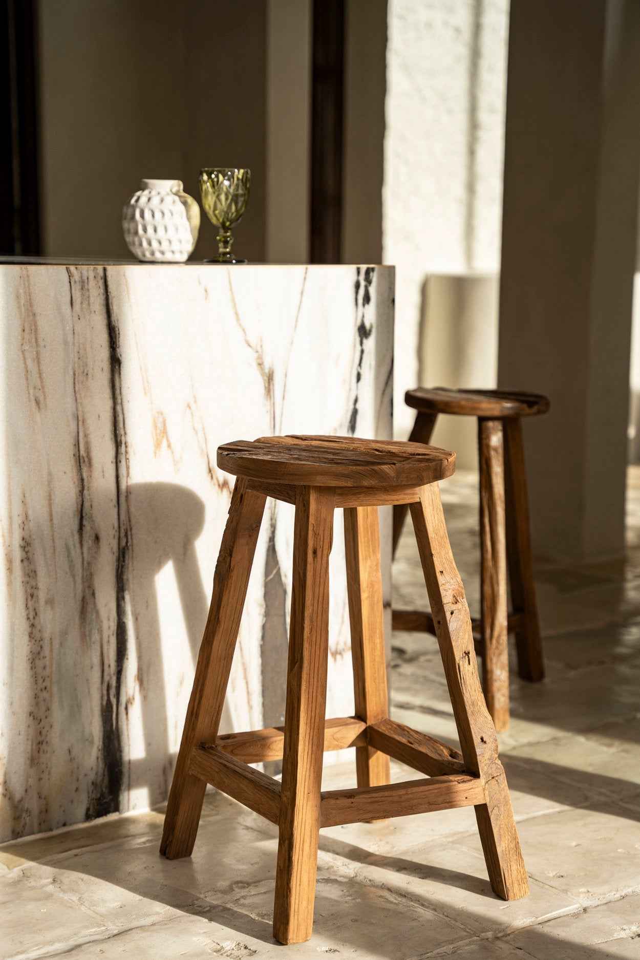 Bambua Shibori Sgabello Bar Natural Legno Teak