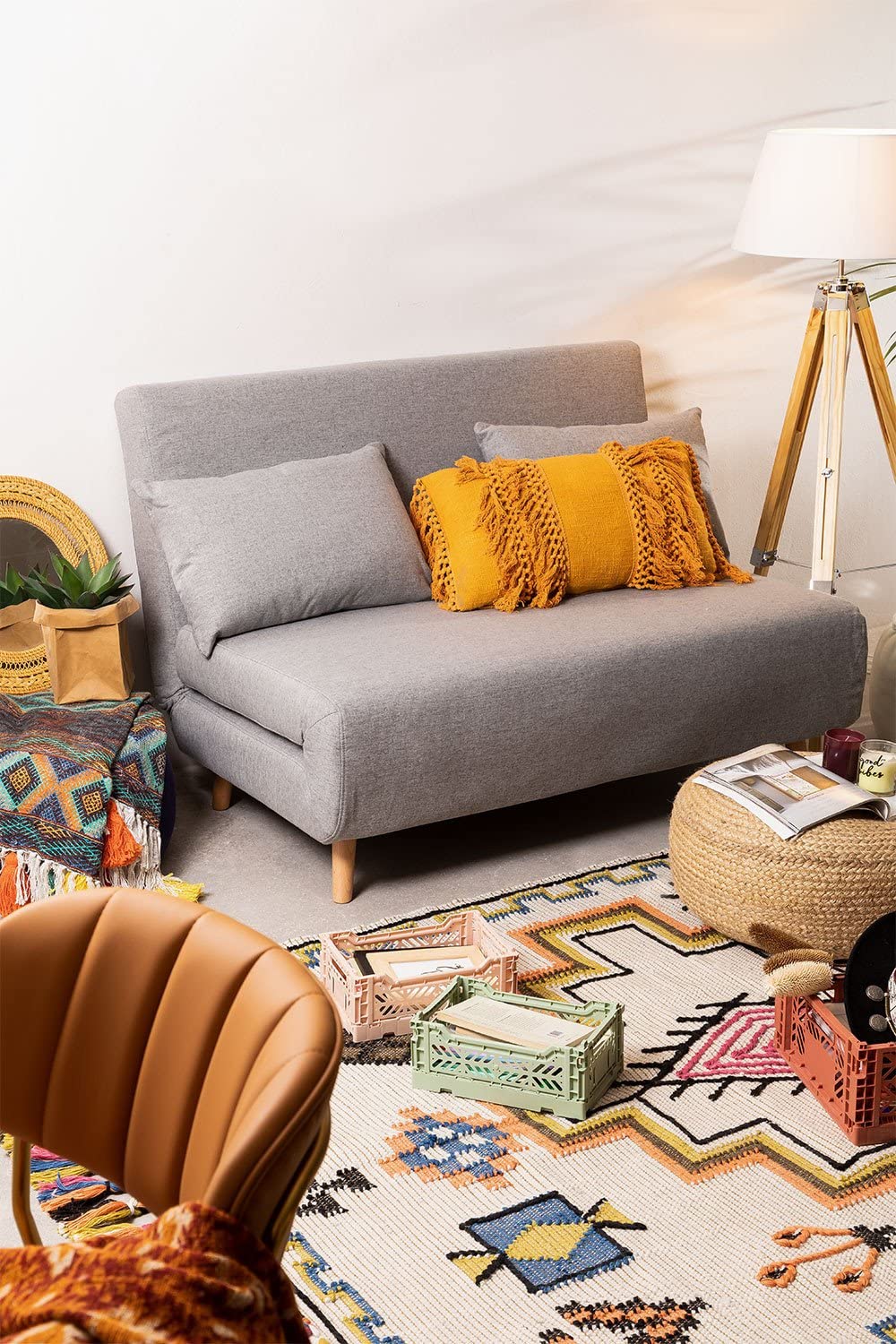 Sklum Elen Essentials Divano Letto 2 Posti in Tessuto con Cuscini