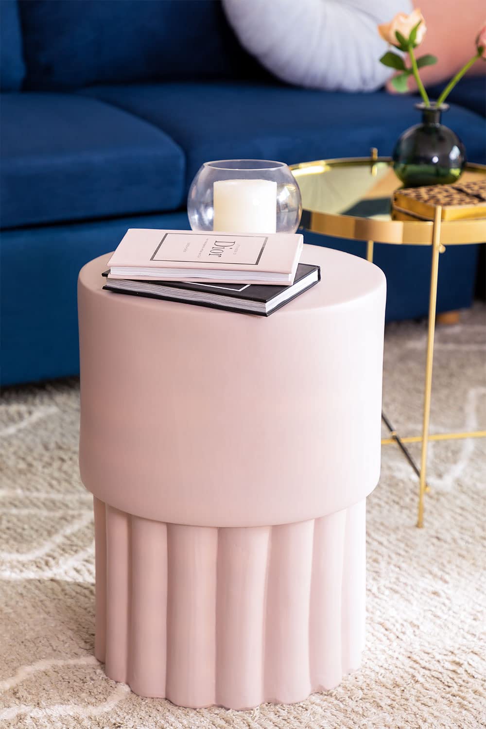 Sklum Luba Tavolino Rotondo in Ceramica Rosa Nocciola Ø33,5