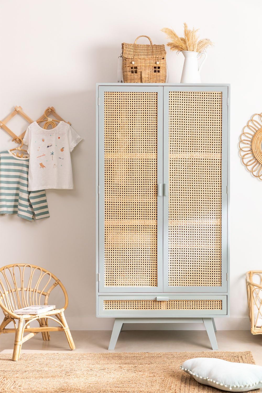 Sklum Ralik Colors armadio in legno con cassetto rattan