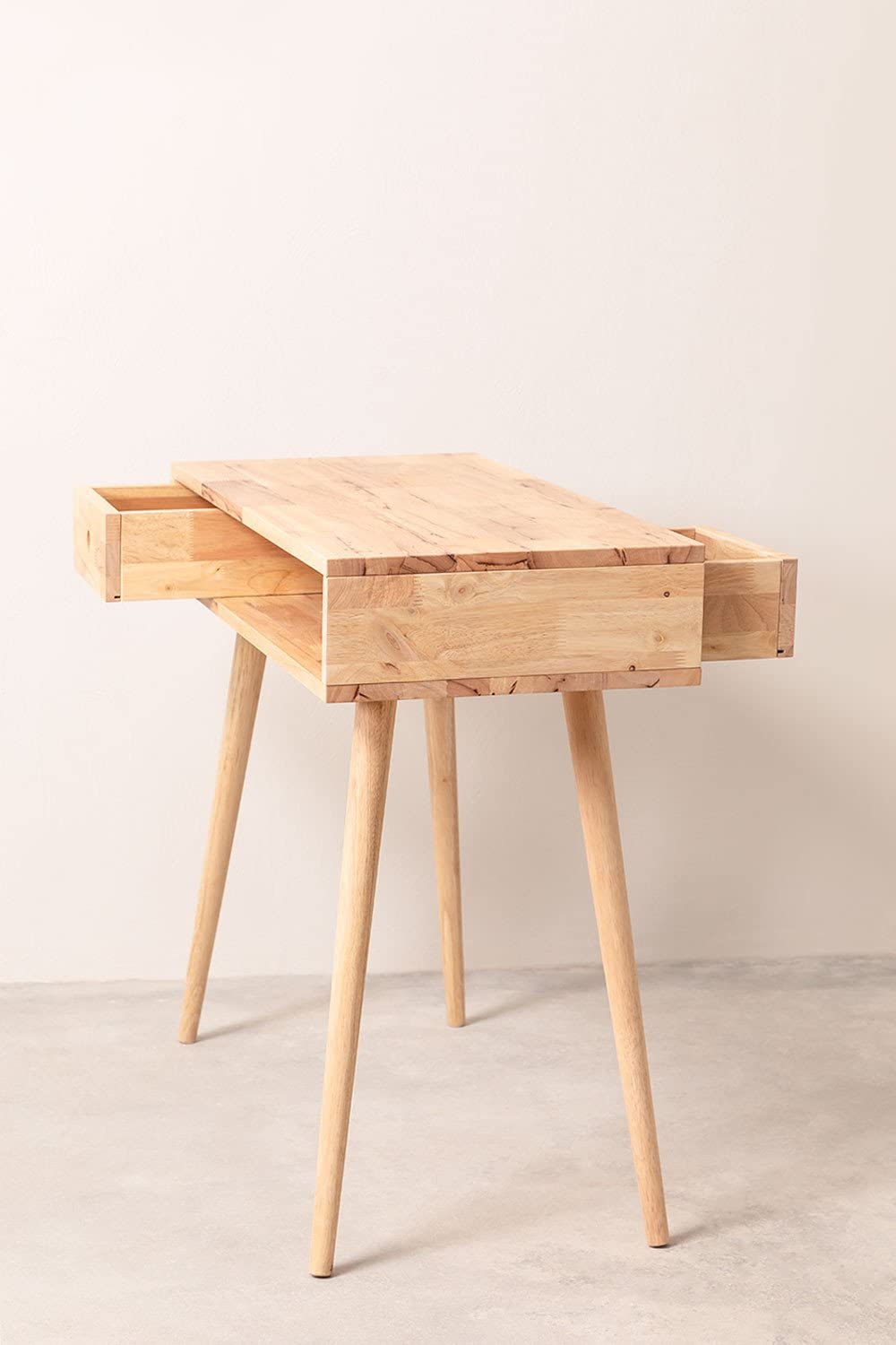 Sklum Arlan Scrivania in Legno Naturale 90x40 cm 2 Cassetti