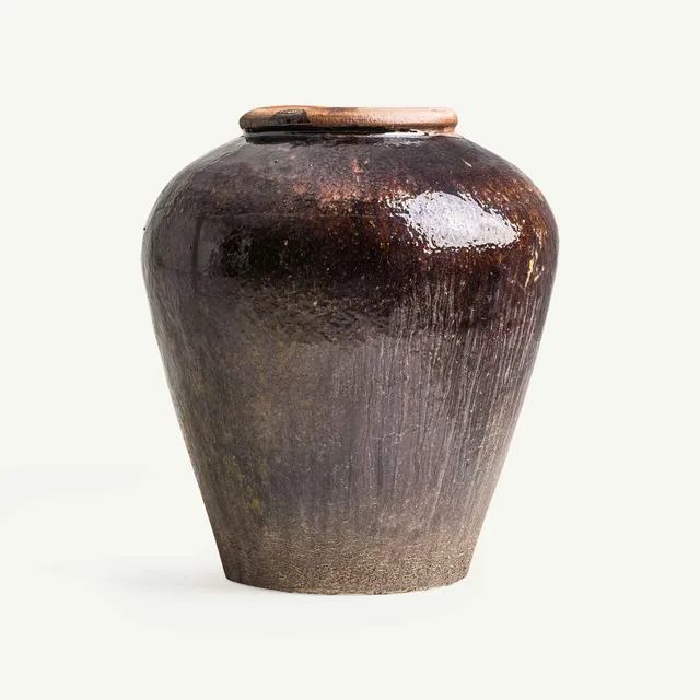 Bambua Lappe vaso in ceramica marrone con coperchio
