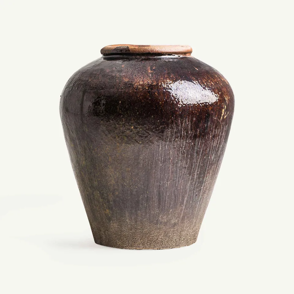 Bambua Lappe vaso in ceramica marrone con coperchio