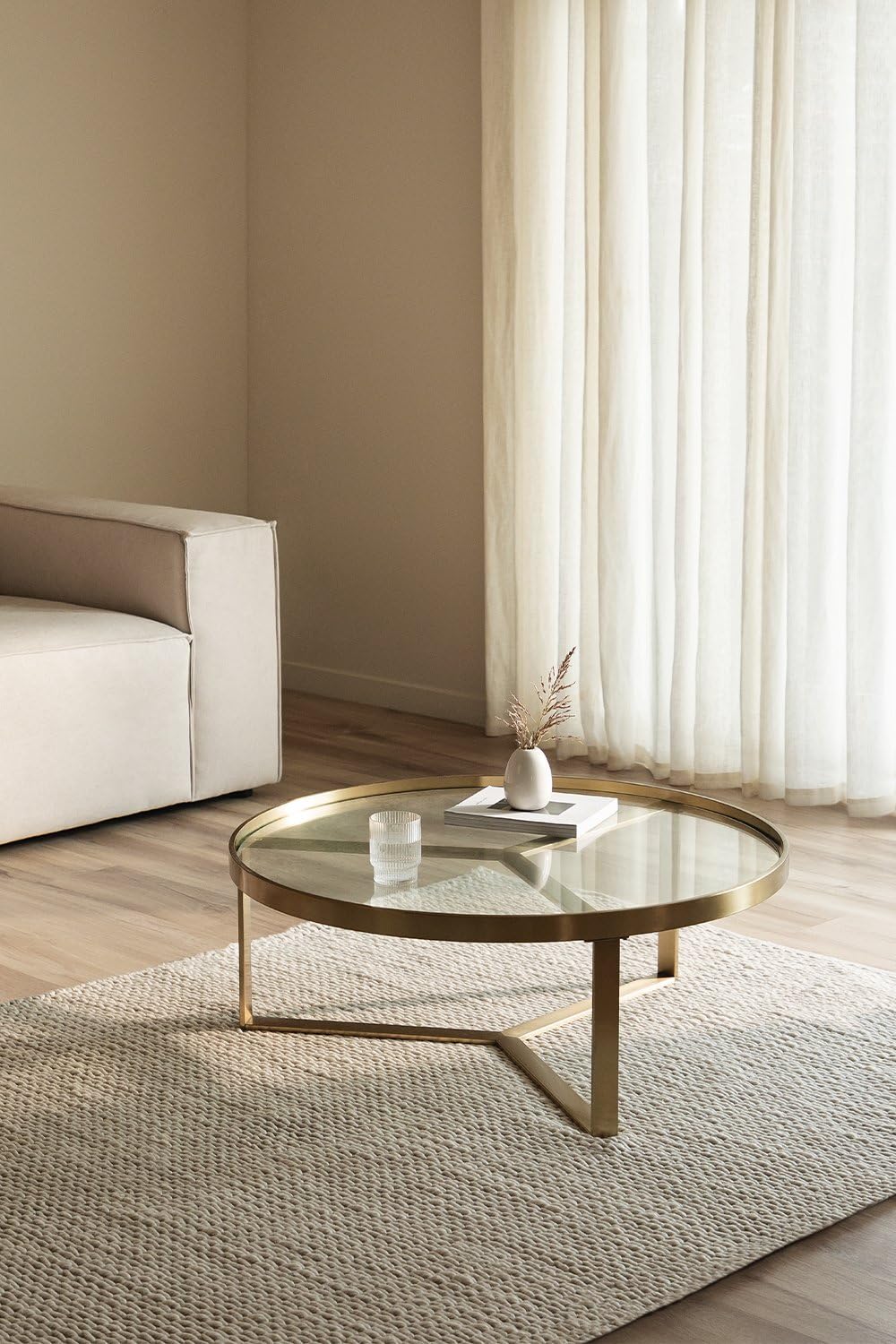 Sklum Amelia tavolino vetro 90 cm acciaio oro opaco