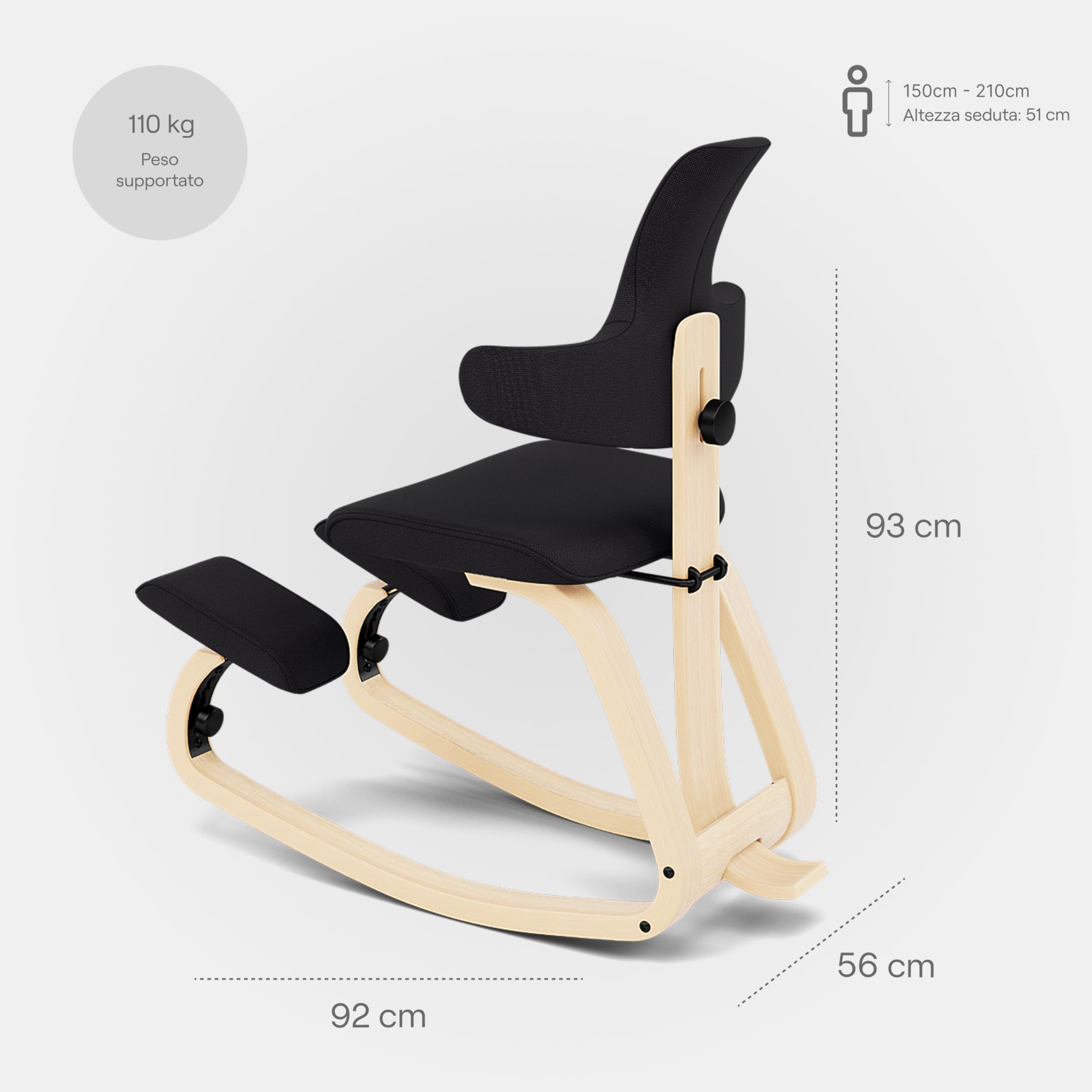 Varier Thatsit sedia ergonomica naturale/nero in faggio