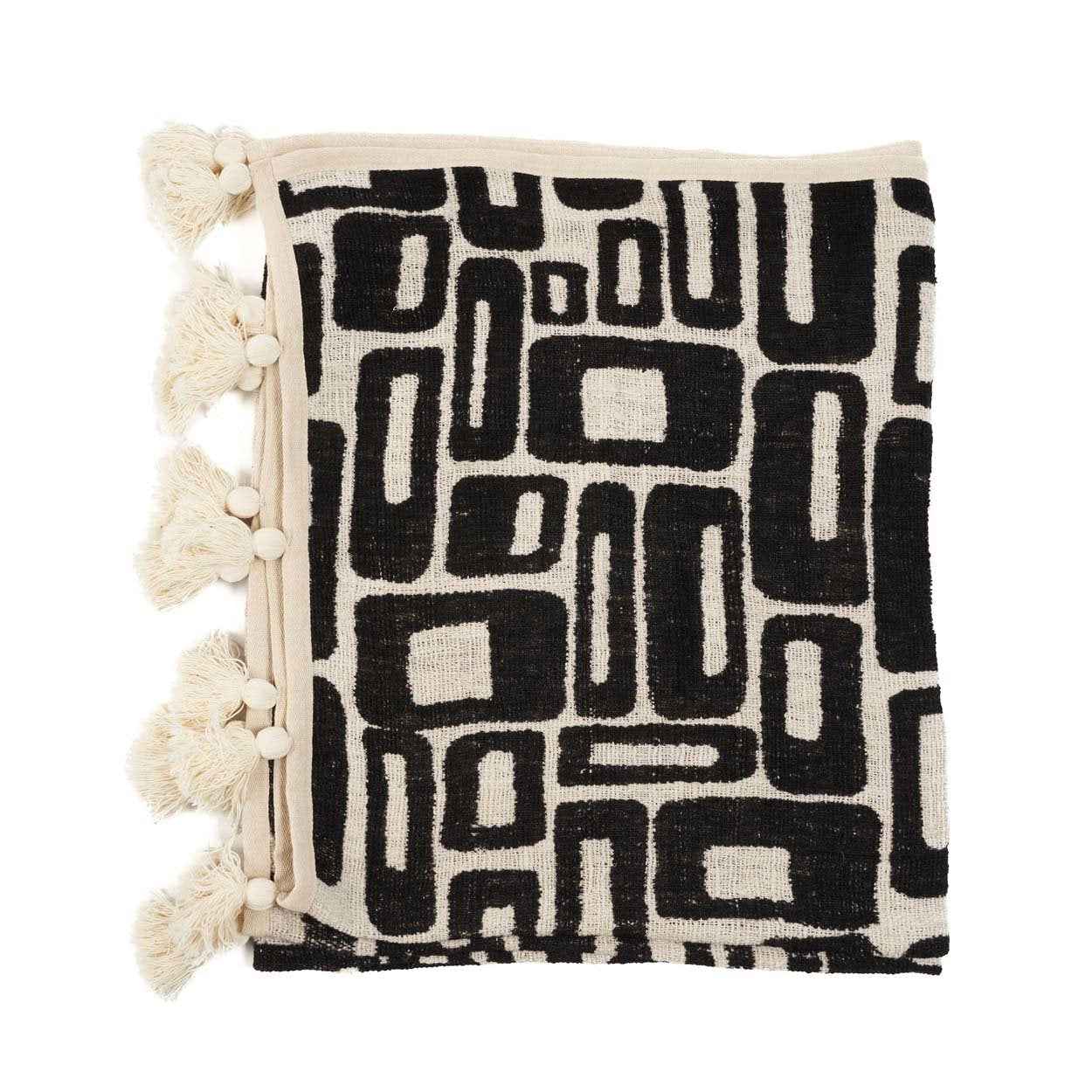 Bambua Aztec plaid cotone nero naturale
