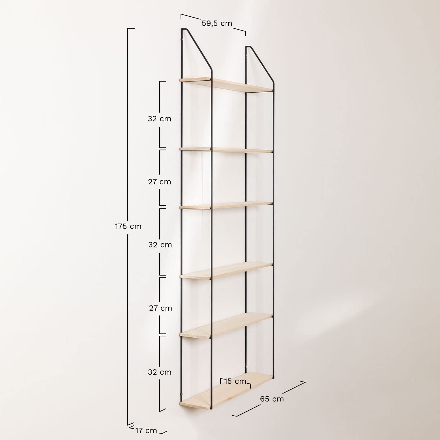 Sklum Arison Scaffale a Muro Legno e Ferro 65x17 cm