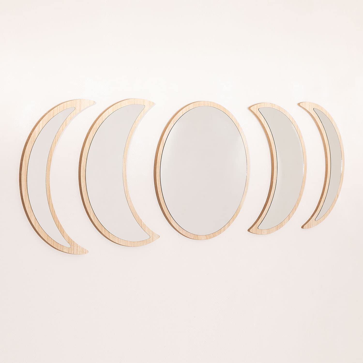 Sklum Estel specchi da parete 5 pezzi legno naturale fasi lunari