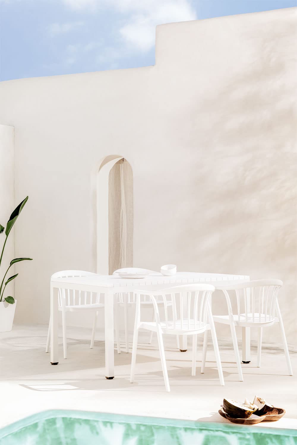 Sklum Marti Tavolo da Giardino 140x100 cm Bianco Alluminio
