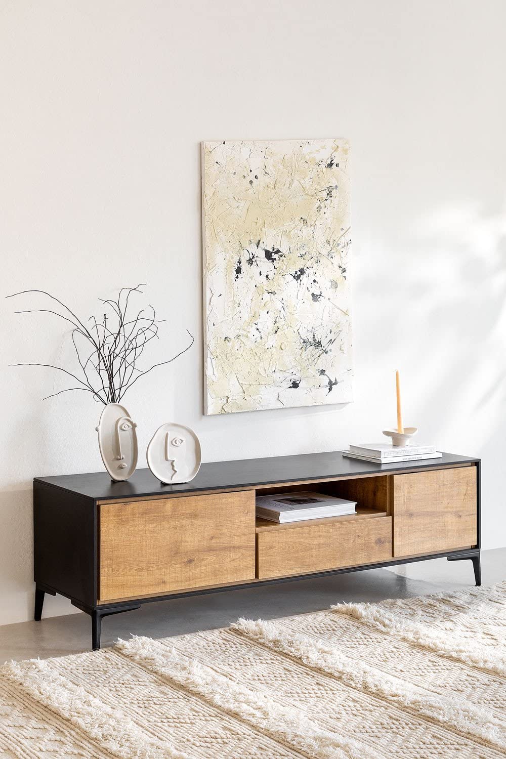 Sklum Danae Mobile TV Black Natural in MDF e Ferro