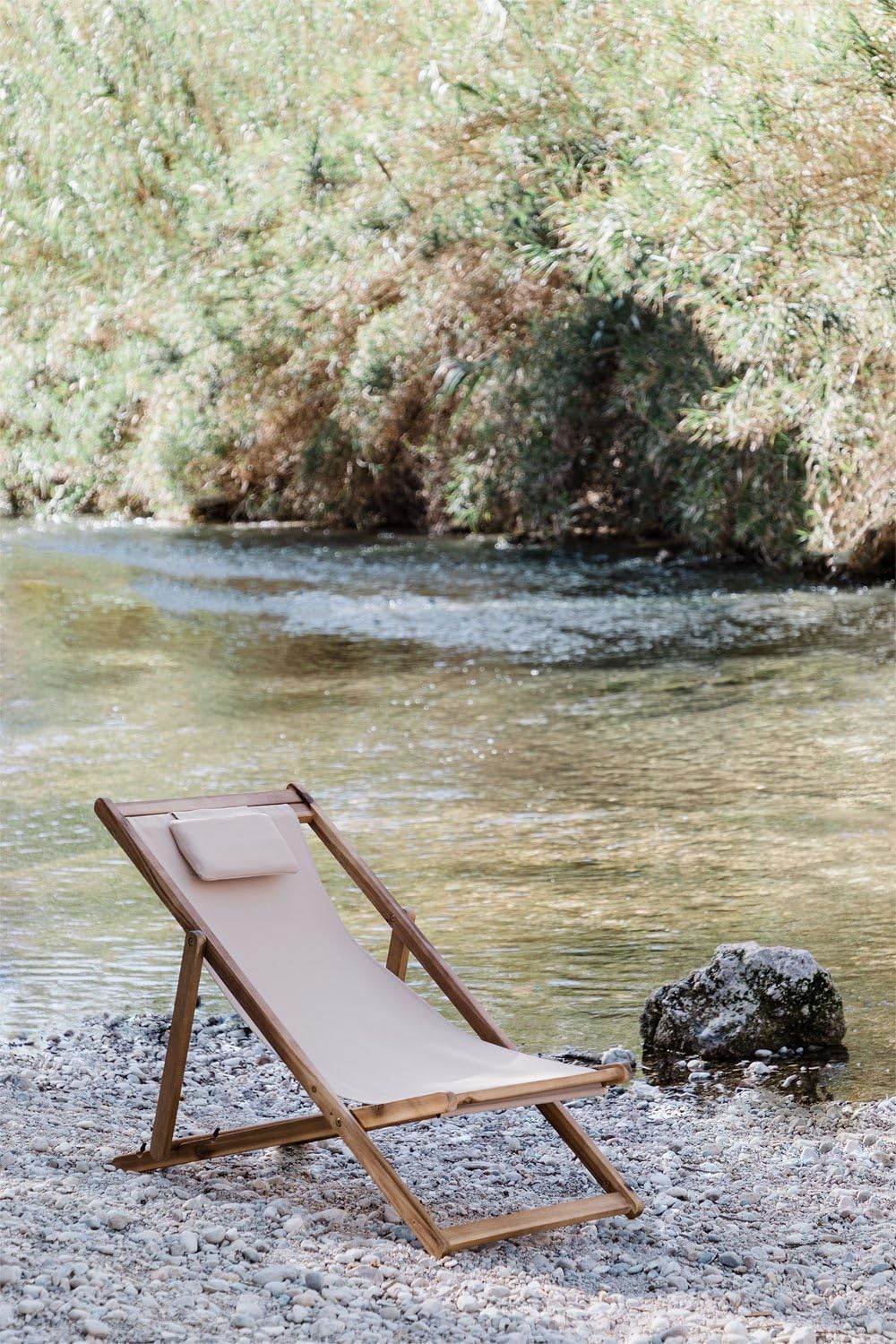 Sklum Kardis Sdraio Pieghevole Legno Nude Beige con Cuscino