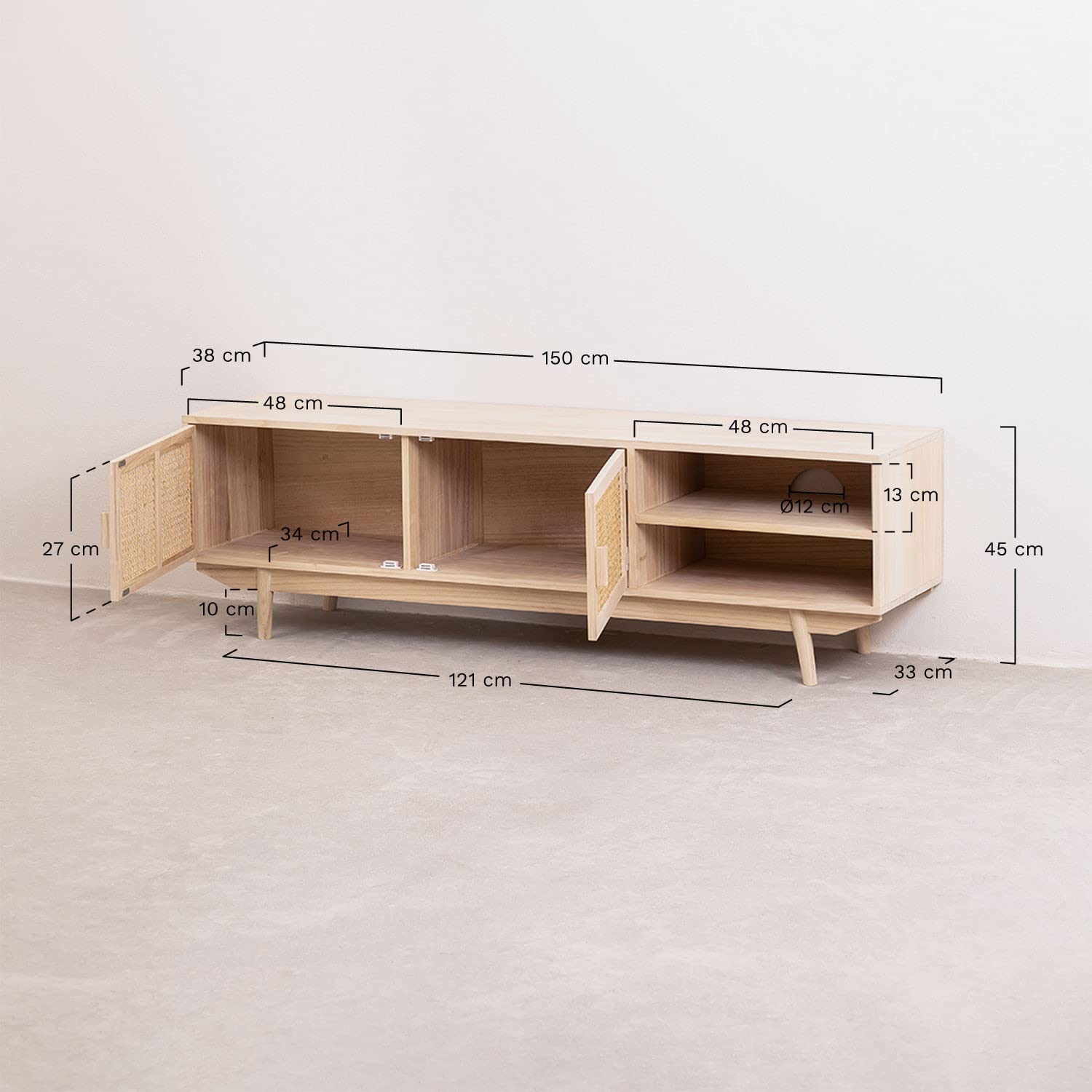 Sklum Ralik mobile TV 150x40 cm legno rattan