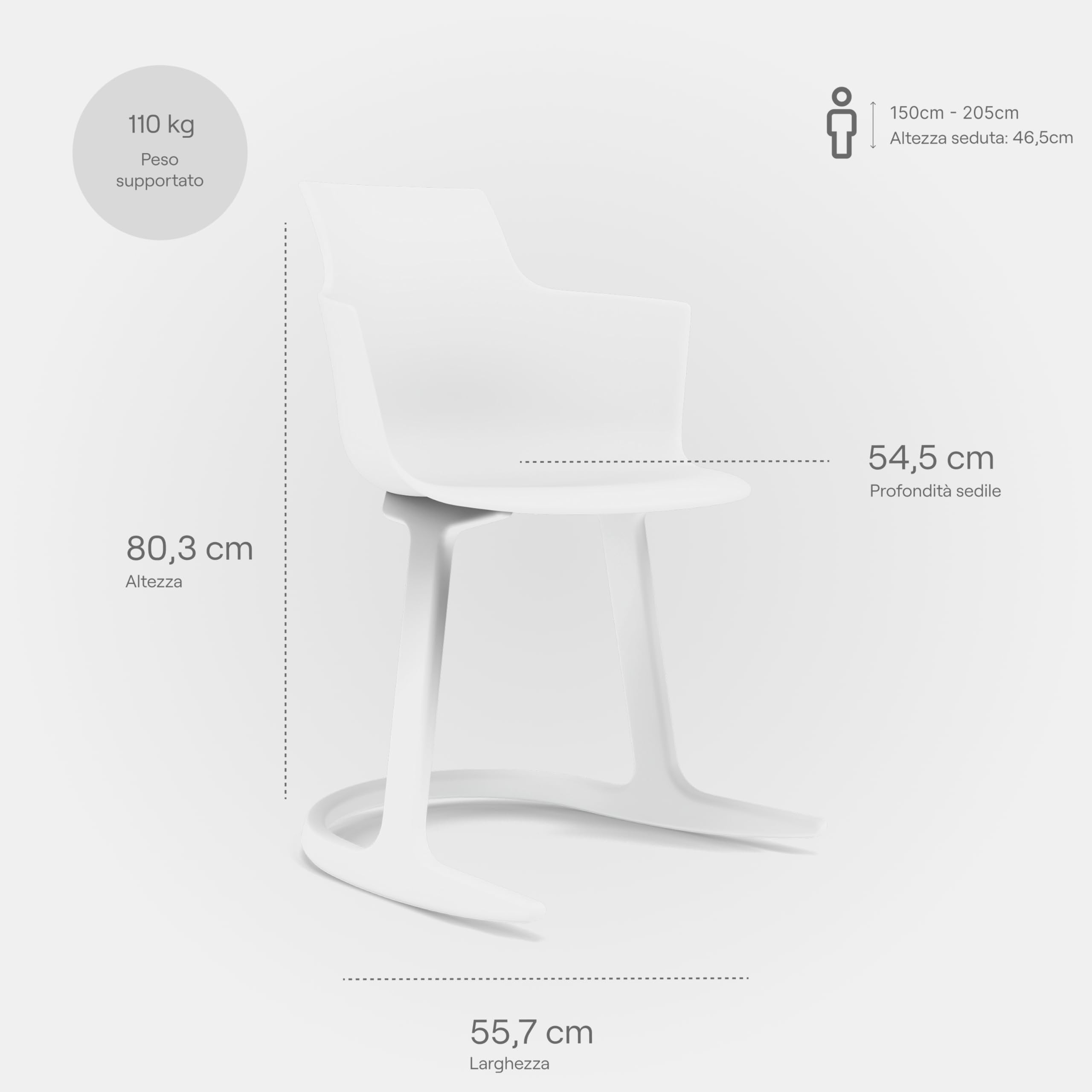Varier Social Tilt sedia da pranzo bianca con braccioli
