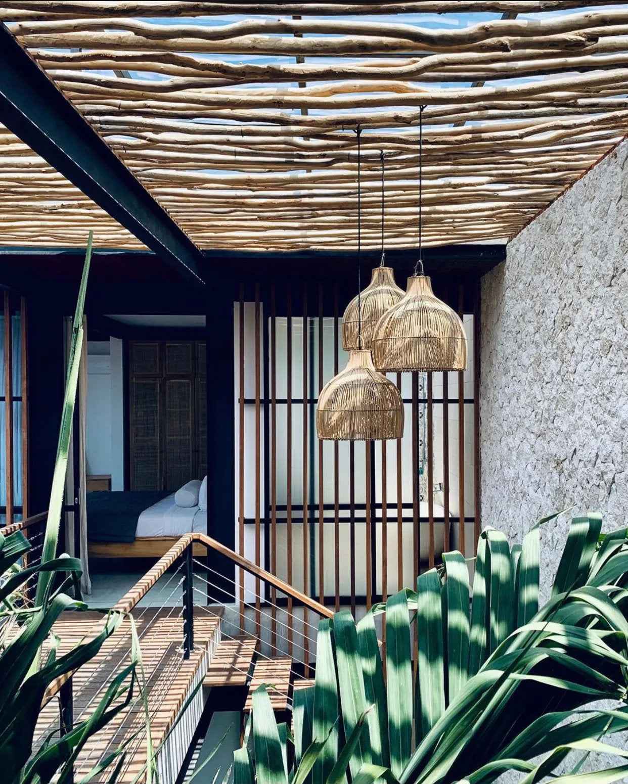 Bambua Lobster Trap lampadario rattan natural L