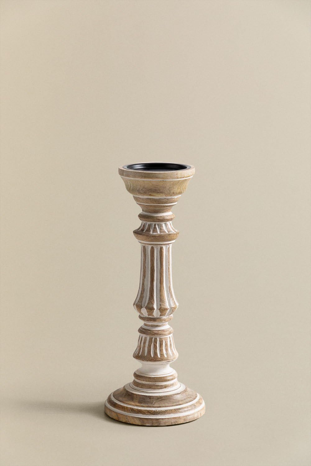 Sklum Kangec set 2 portacandele legno mango bianco