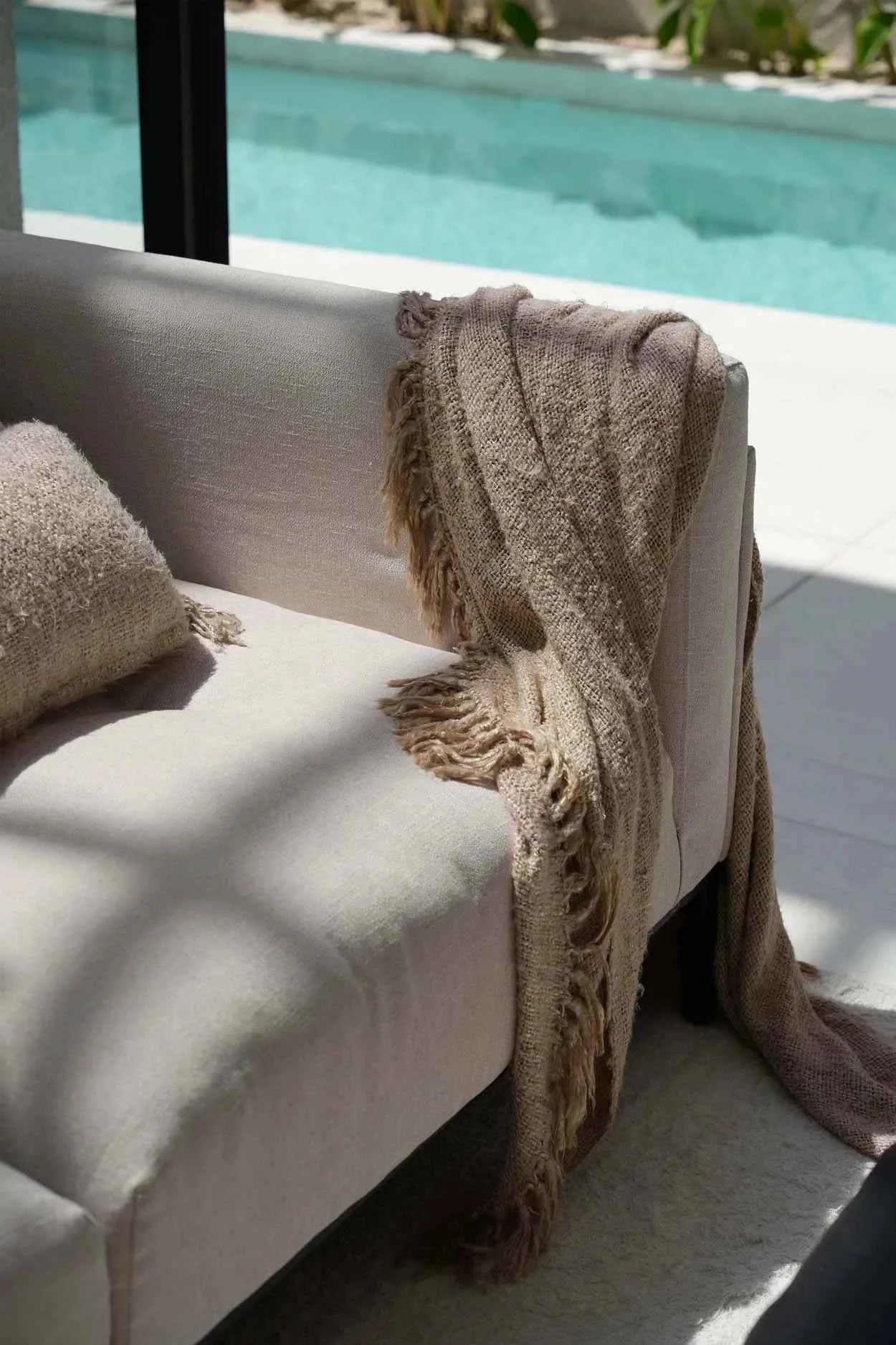 Bambua s'il vous Plaid coperta beige in cotone