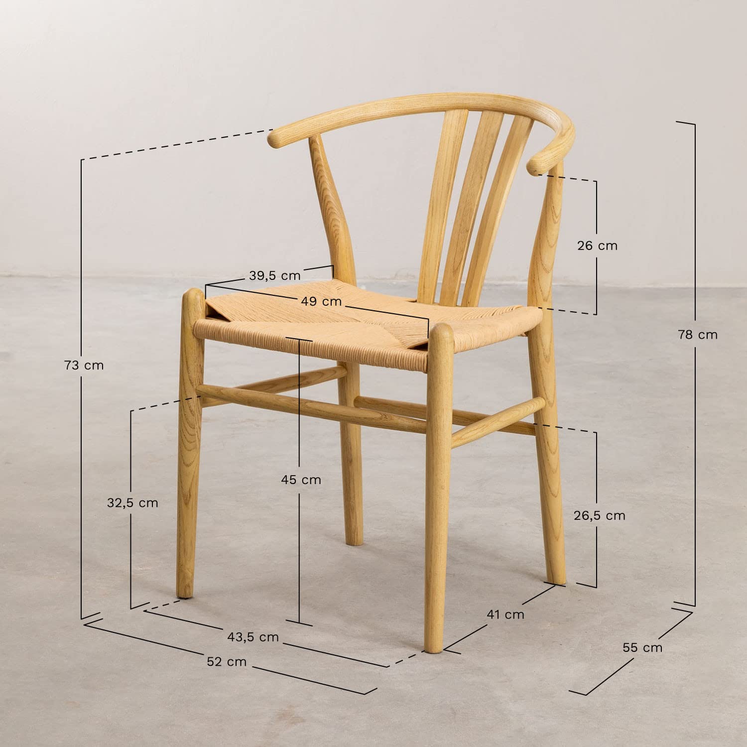 Sklum Uish Retro sedia da pranzo legno scuro corda