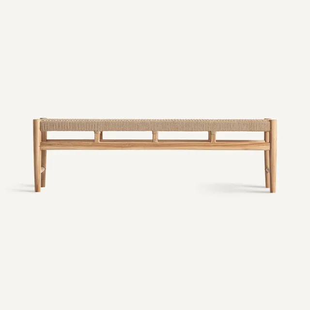 Bambua Caen Bench panca in teak e seagrass