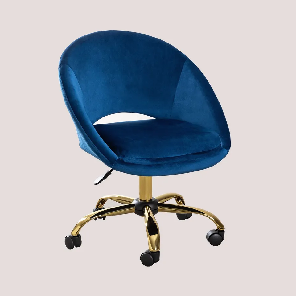 Sklum Vilett Sedia da Ufficio in Velluto Blu con Ruote
