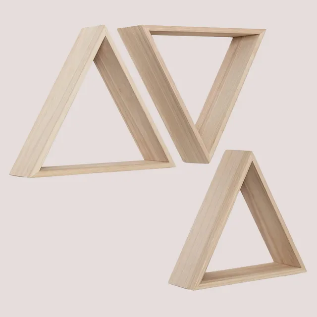 Sklum Savinna Set 3 Mensole Parete Legno Triangolari Natural