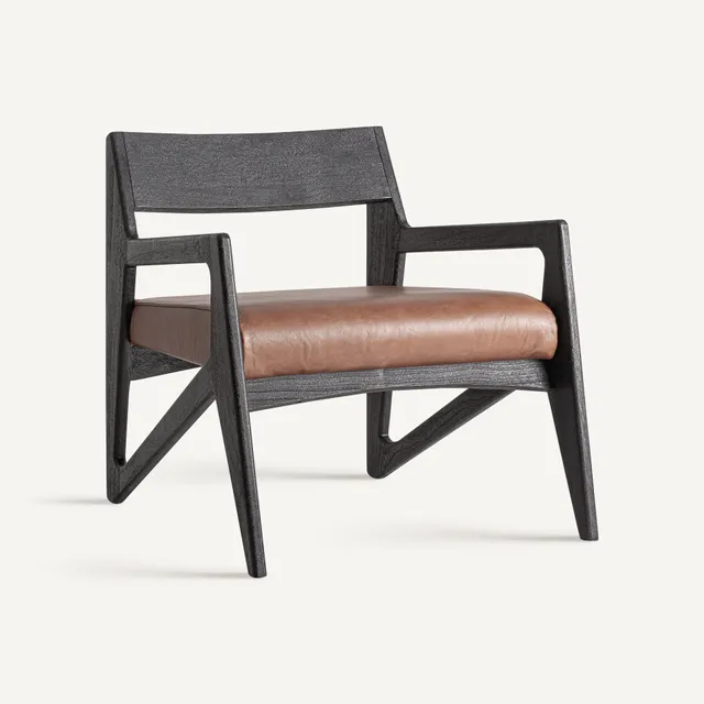 Bambua Beslon poltrona in pelle cognac acacia