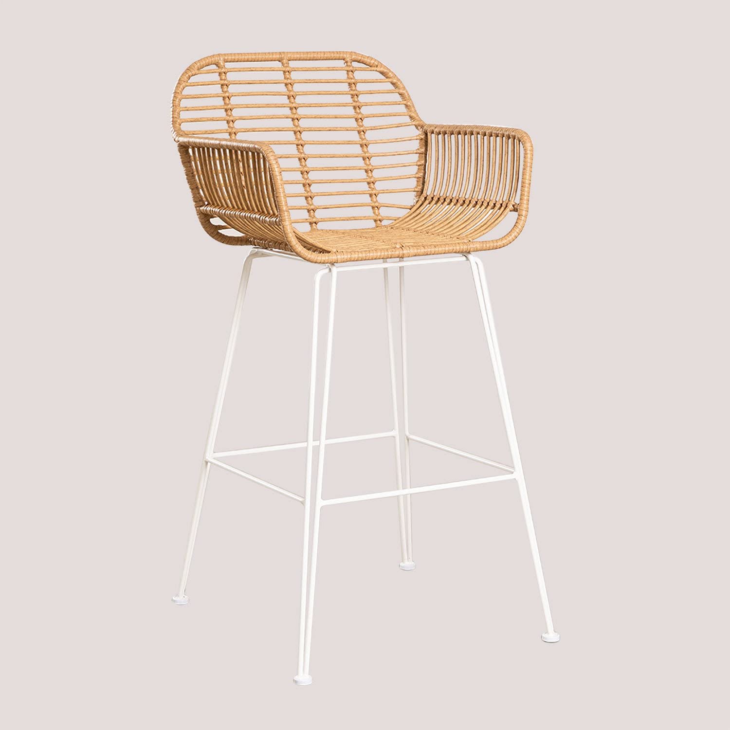 Sklum Eska sgabello alto da giardino bianco 75 cm rattan
