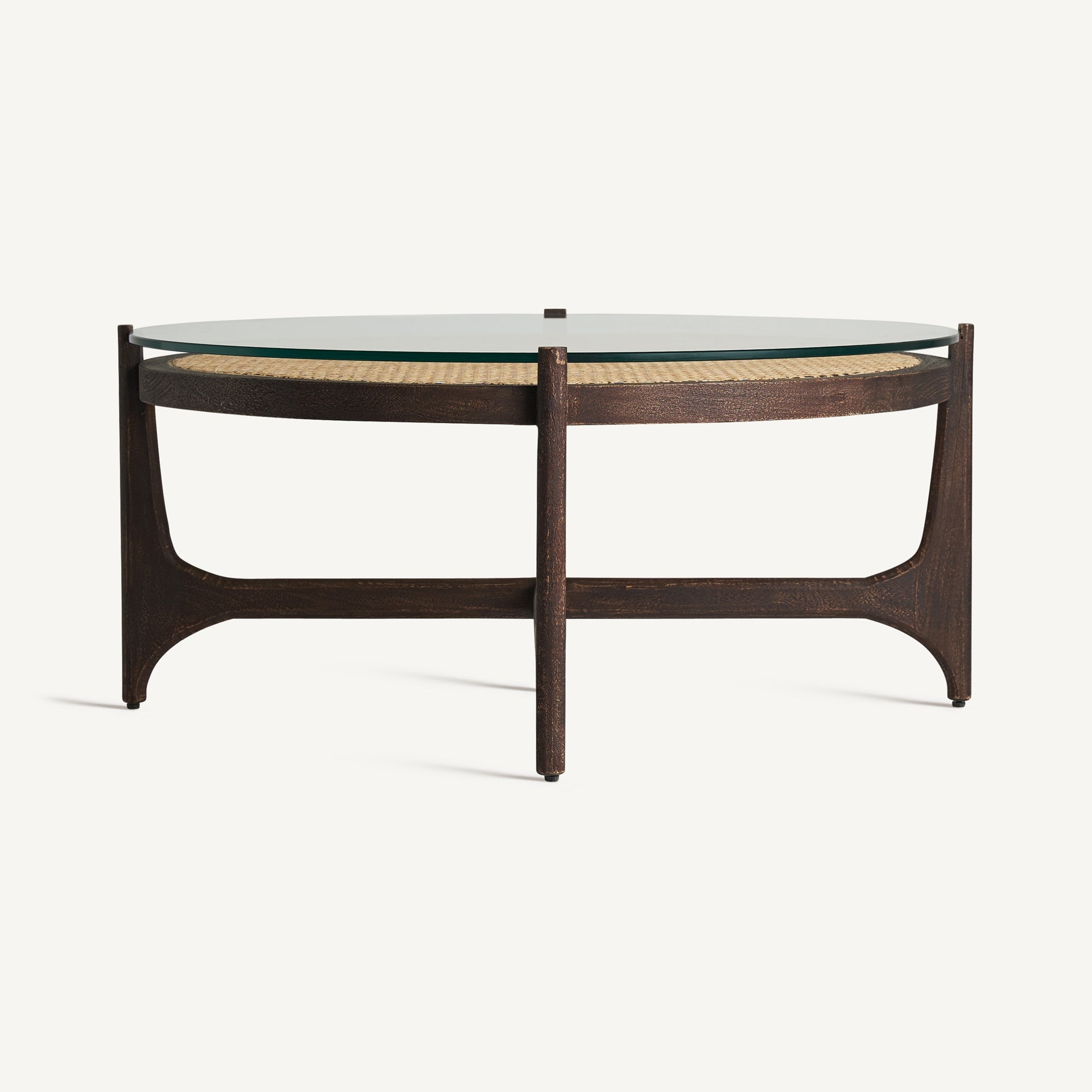 Bambua Nossen tavolino rotondo legno mango vetro rattan