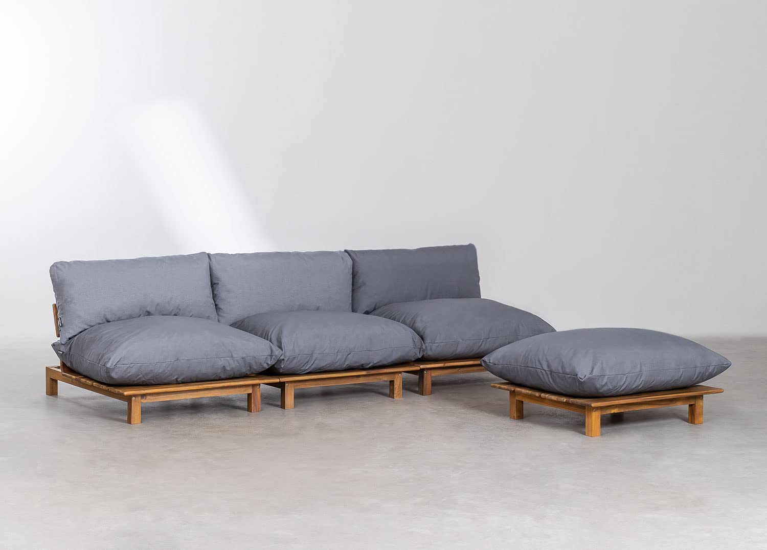 Sklum Brina divano da giardino 3 pezzi + pouf in acacia